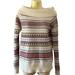 Old Navy Colorful Embellished Lambs’ Wool Sweater Woman Size Large Off Shoulder